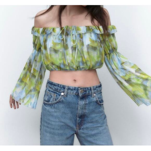 NWT ZARA Printed Tulle Blouse Size M - Picture 2 of 9